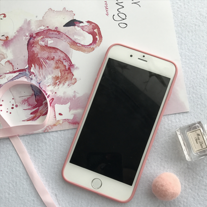 Phone case pink embroidery flamingo..