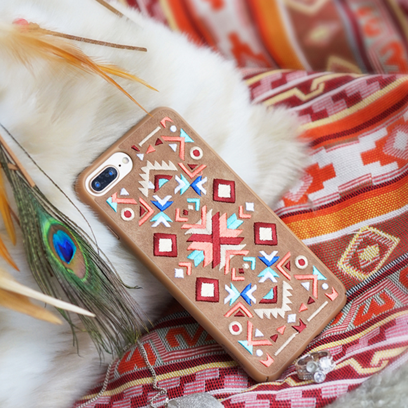 Phone case brown vintage Bohemian embroidery awesome cool iphone 7,7plus cases covers accessories smartphone cases phone skins